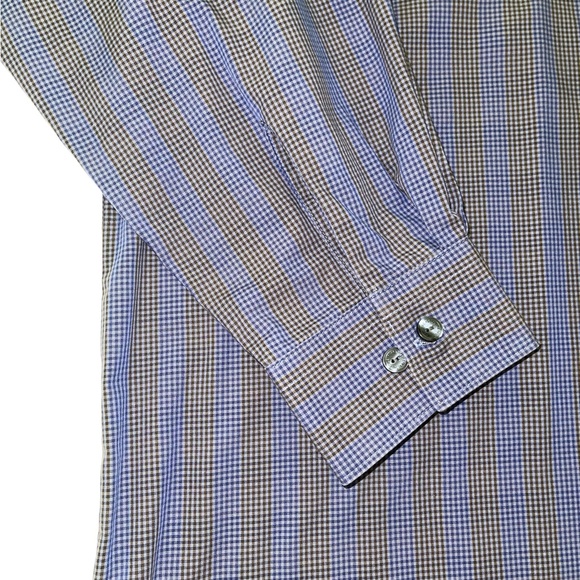 Kenneth Cole Reaction Button Down Dress Shirt Purple Brown Size 17 Regular Fit - Picture 5 of 11